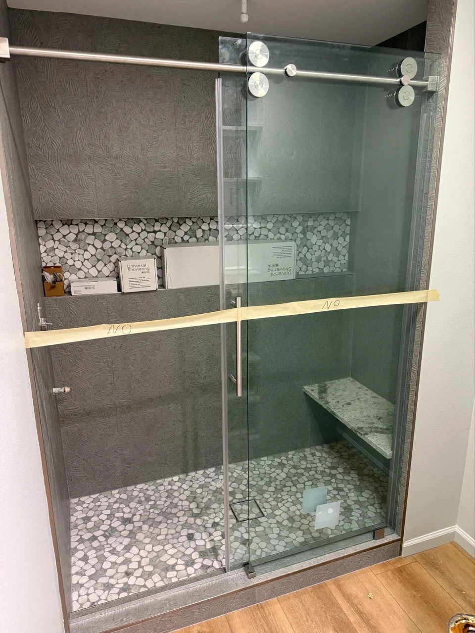 Guadalajara Lane: Tiled shower and sliding door