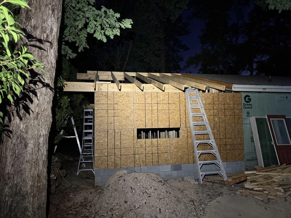 Guadalajara Lane: Wall framing and sheathing